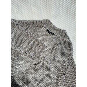 Eileen Fisher Cardigan Sweater Womens Lg Grey Colorblock Open Knit Italian Yarn